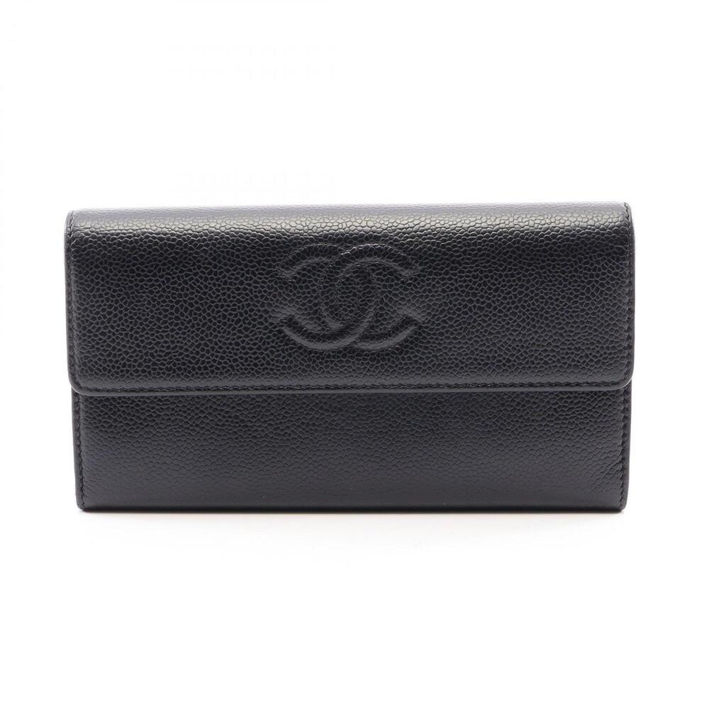 Chanel Coco Mark Bi-fold Long Wallet, Caviar Leather (Grained Calfskin), Wome...